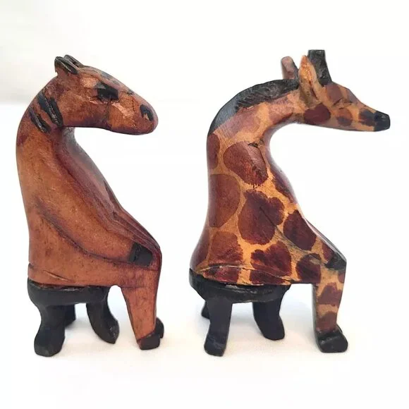 Hand Carved African Safari Animal Figure Lot Tribal Folk Art Elephant Zebra Wood - Picture 6 of 8